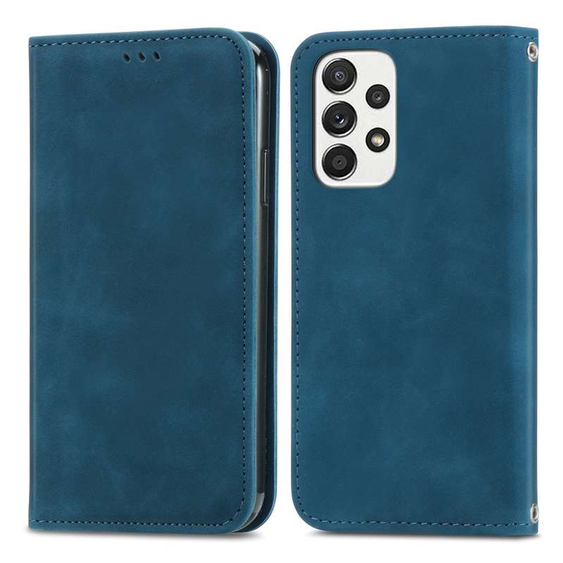 For Samsung Galaxy A73 5G Retro Skin Feel Magnetic Horizontal Flip Leather Phone Case(Gray)