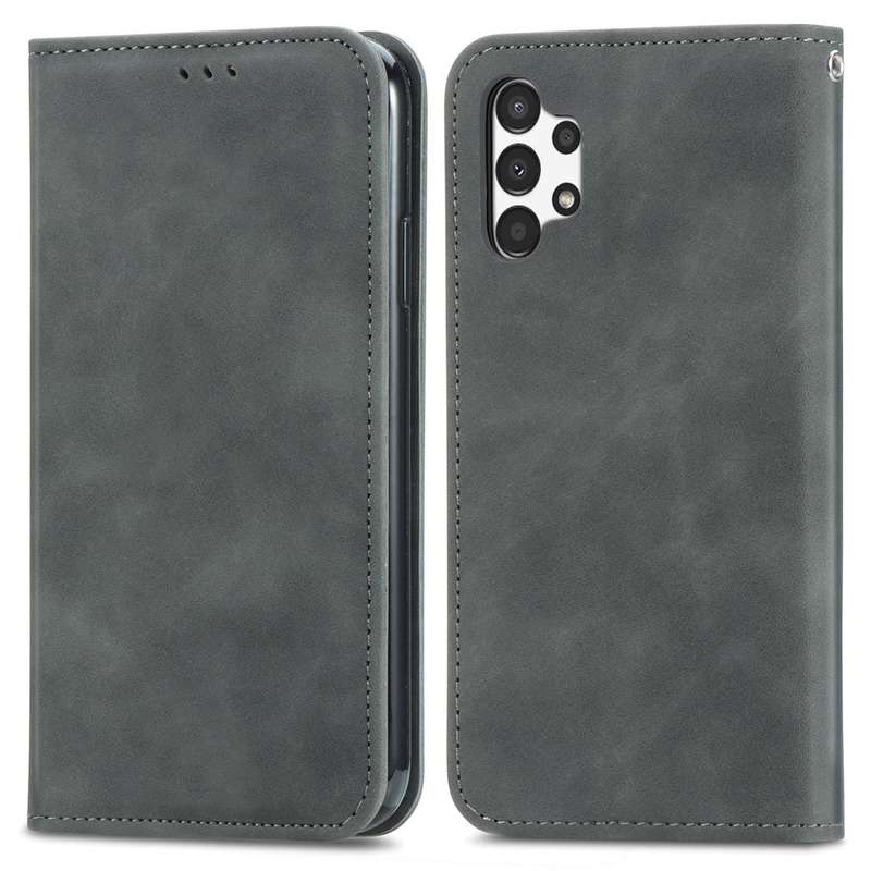 For Samsung Galaxy A13 4G Retro Skin Feel Magnetic Horizontal Flip Leather Phone Case(Brown)