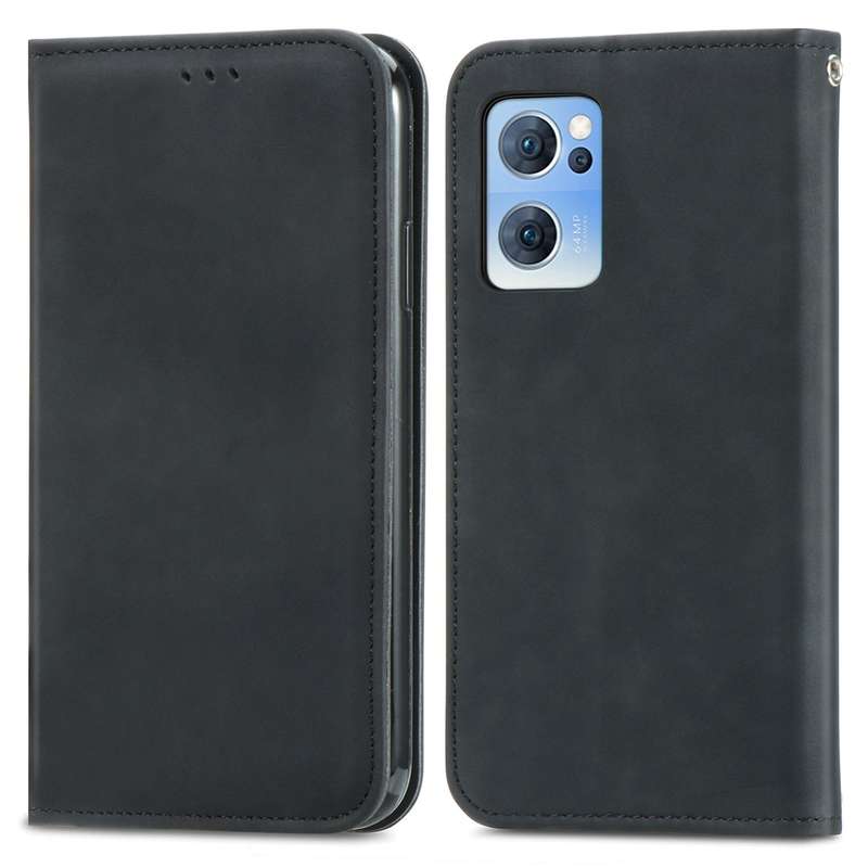For OPPO Reno7 5G Retro Skin Feel Magnetic Horizontal Flip Leather Phone Case(Brown)