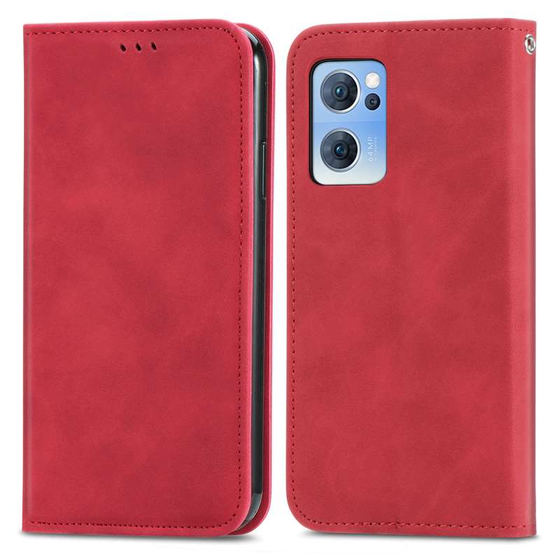 For OPPO Reno7 5G Retro Skin Feel Magnetic Horizontal Flip Leather Phone Case(Brown)