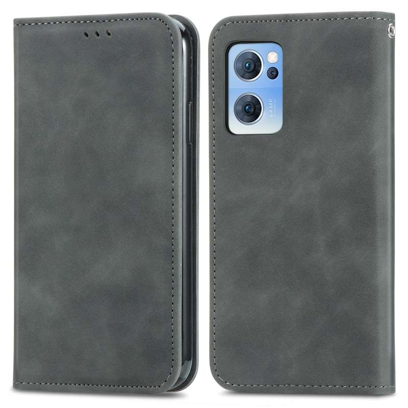 For OPPO Reno7 5G Retro Skin Feel Magnetic Horizontal Flip Leather Phone Case(Brown)