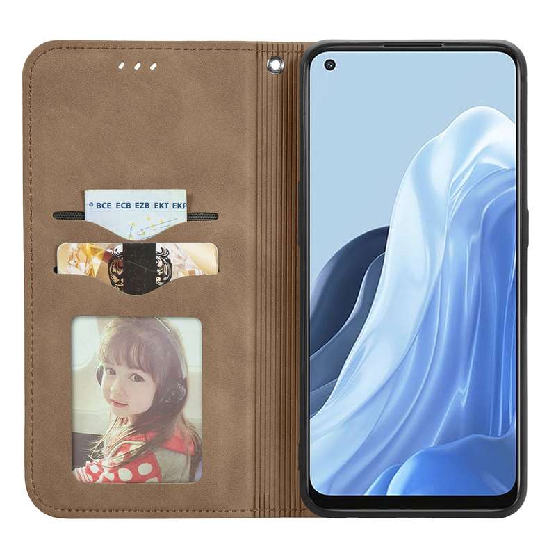 For OPPO Reno7 5G Retro Skin Feel Magnetic Horizontal Flip Leather Phone Case(Brown)