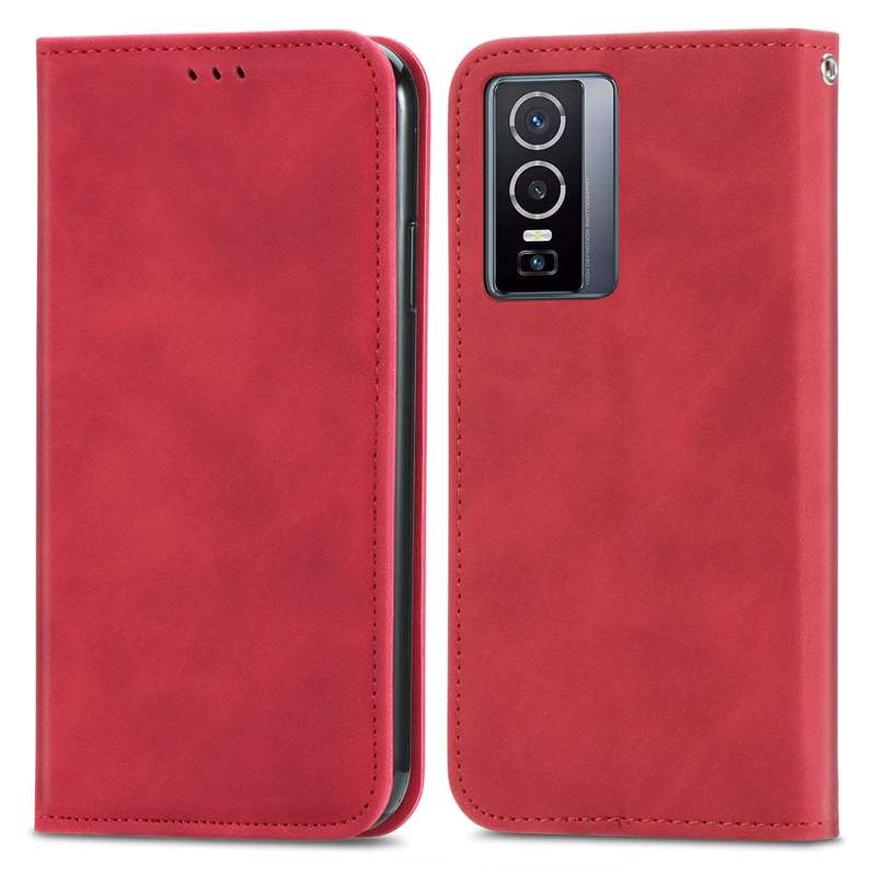 For vivo Y76 5G Retro Skin Feel Magnetic Horizontal Flip Leather Phone Case(Black)