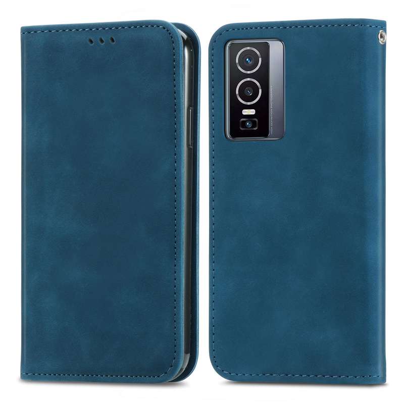 For vivo Y76 5G Retro Skin Feel Magnetic Horizontal Flip Leather Phone Case(Black)