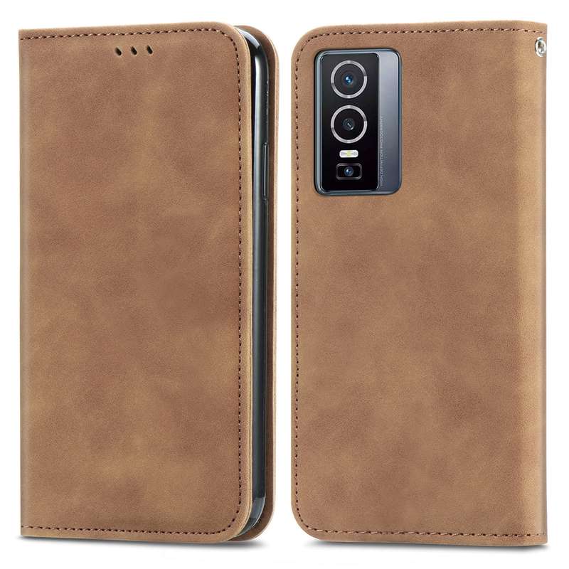For vivo Y76 5G Retro Skin Feel Magnetic Horizontal Flip Leather Phone Case(Black)