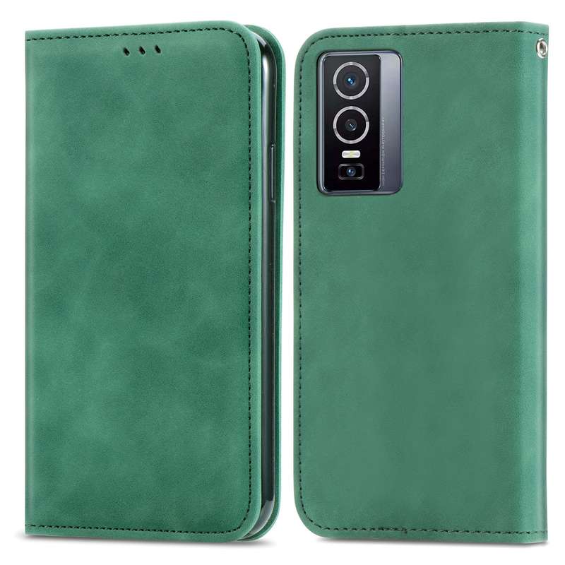 For vivo Y76 5G Retro Skin Feel Magnetic Horizontal Flip Leather Phone Case(Black)