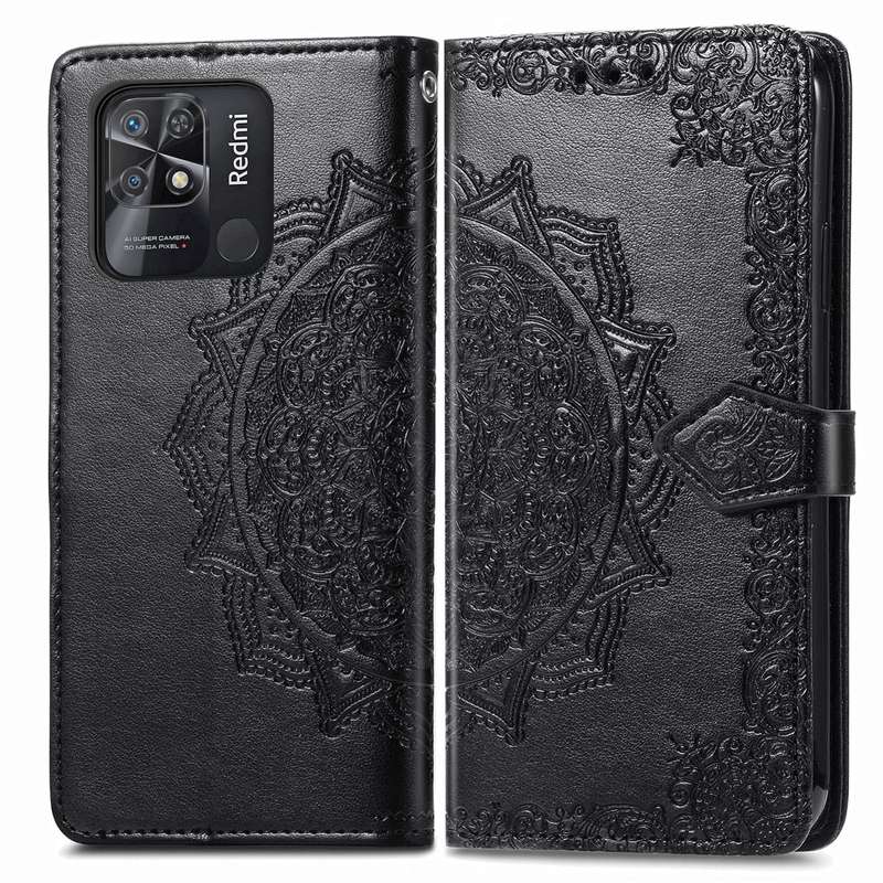 For Xiaomi Redmi 10C Mandala Flower Embossed Flip Leather Phone Case(Black)