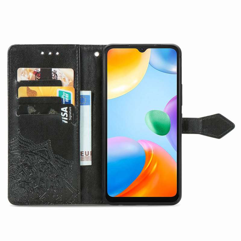 For Xiaomi Redmi 10C Mandala Flower Embossed Flip Leather Phone Case(Black)