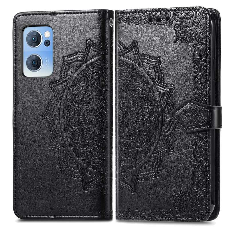 For OPPO Reno7 5G Mandala Flower Embossed Flip Leather Phone Case(Purple)