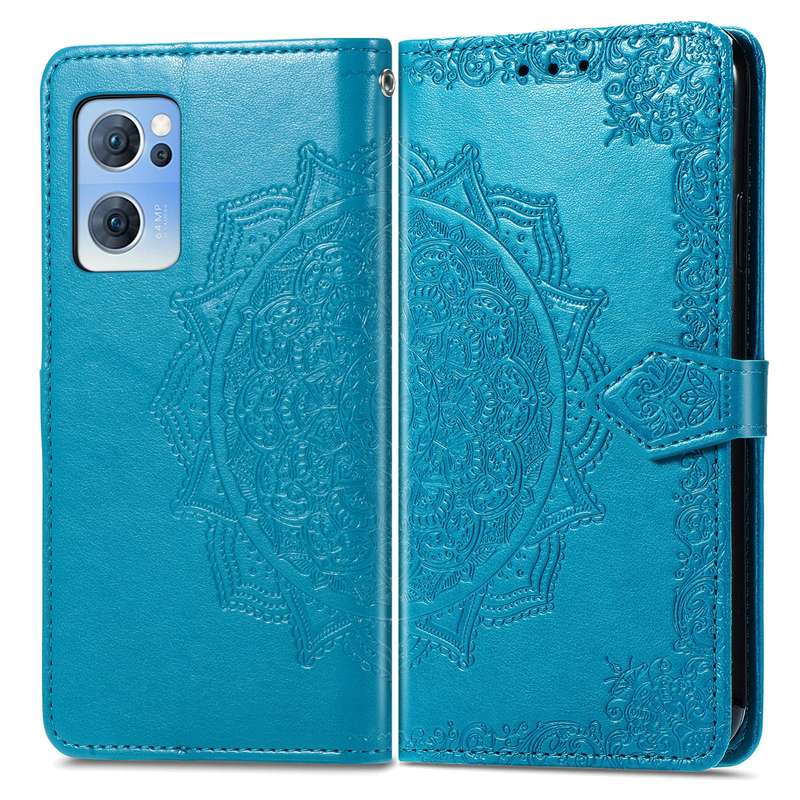 For OPPO Reno7 5G Mandala Flower Embossed Flip Leather Phone Case(Purple)