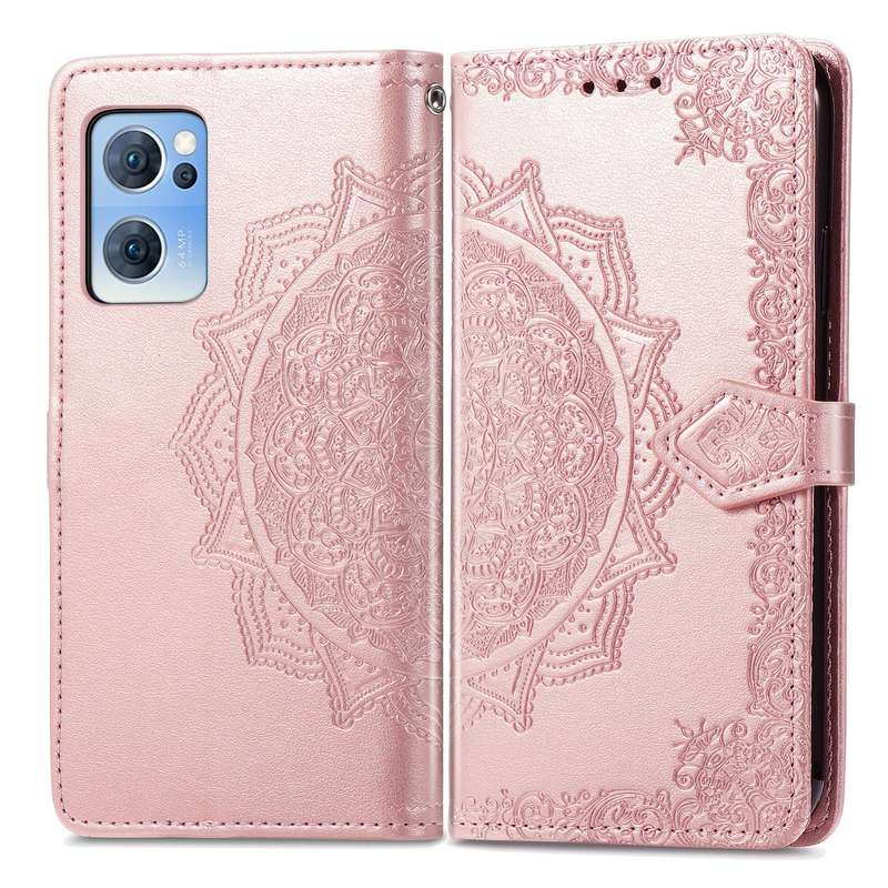 For OPPO Reno7 5G Mandala Flower Embossed Flip Leather Phone Case(Purple)
