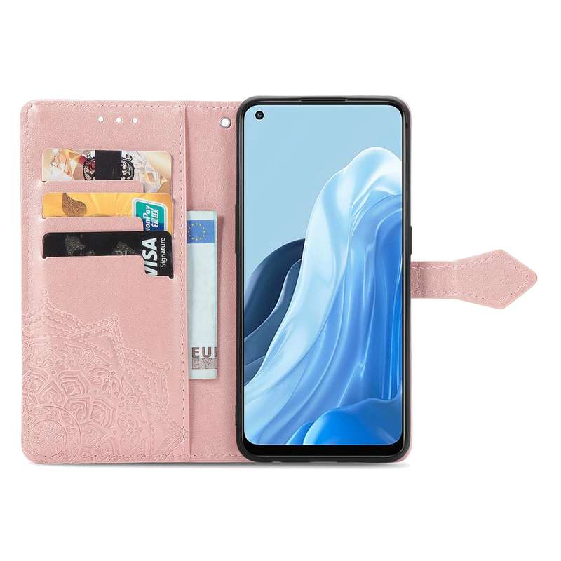 For OPPO Reno7 5G Mandala Flower Embossed Flip Leather Phone Case(Purple)