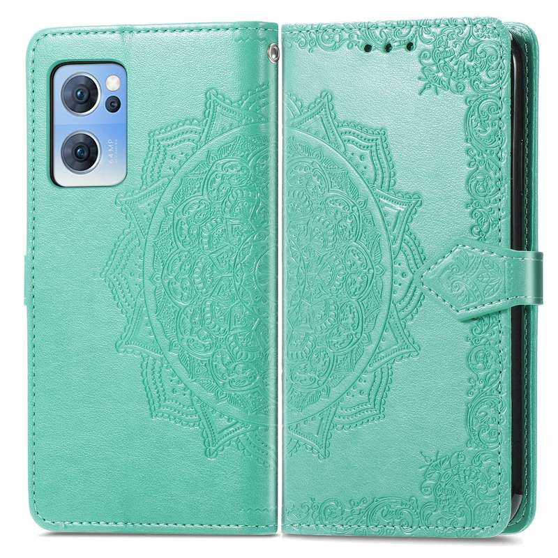For OPPO Reno7 5G Mandala Flower Embossed Flip Leather Phone Case(Purple)