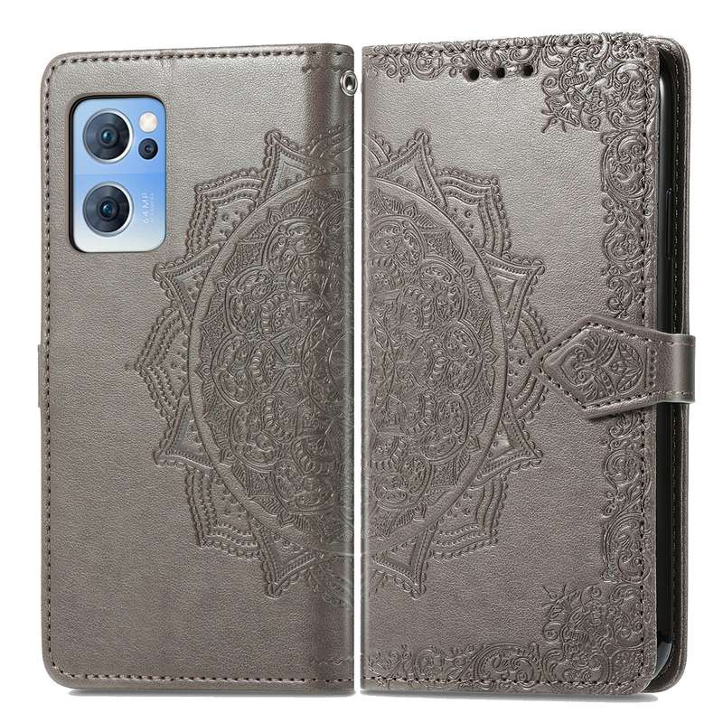 For OPPO Reno7 5G Mandala Flower Embossed Flip Leather Phone Case(Purple)
