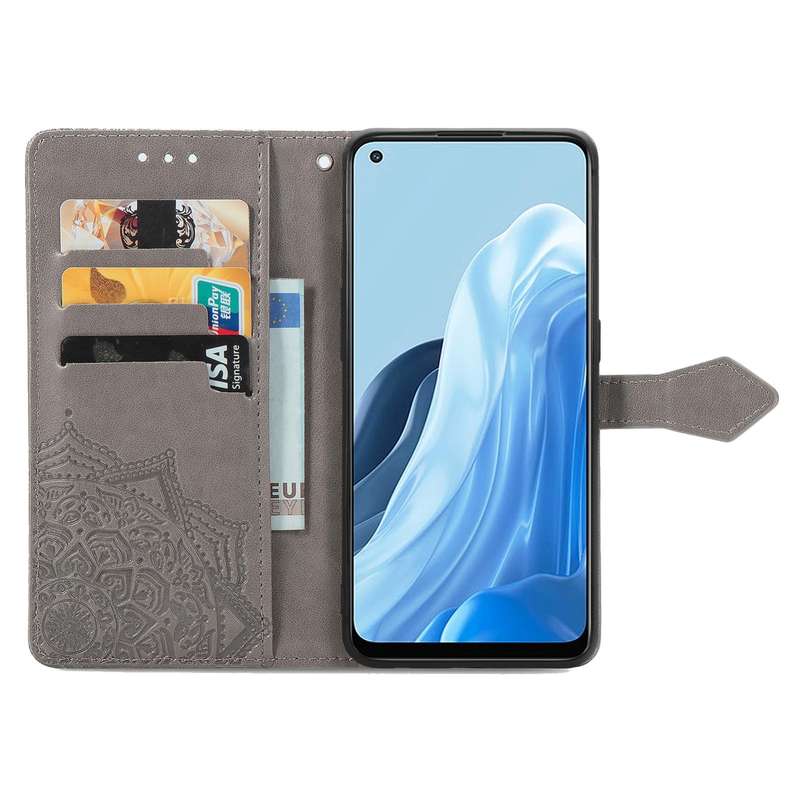 For OPPO Reno7 5G Mandala Flower Embossed Flip Leather Phone Case(Purple)