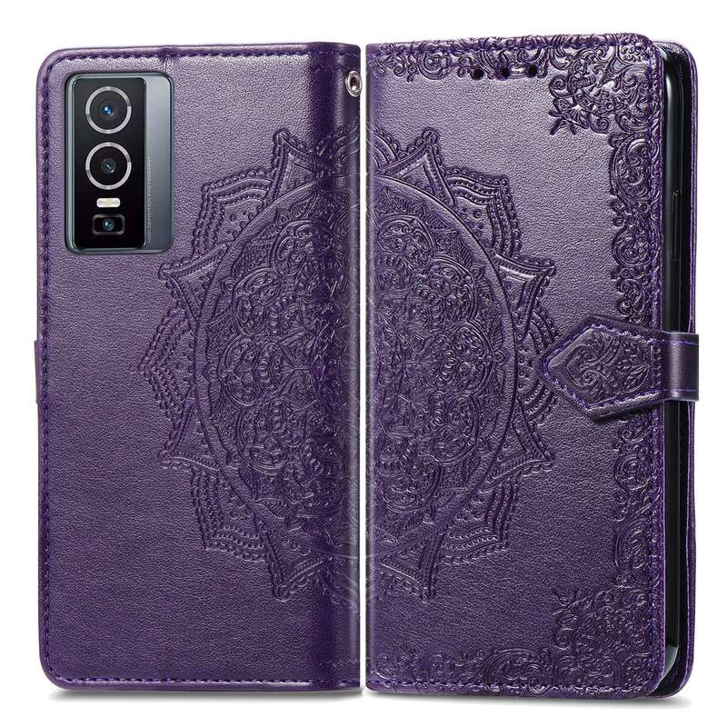 For vivo Y76 5G Mandala Flower Embossed Flip Leather Phone Case(Black)