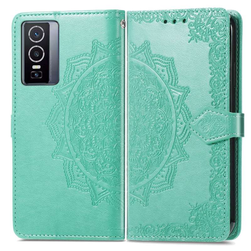 For vivo Y76 5G Mandala Flower Embossed Flip Leather Phone Case(Black)