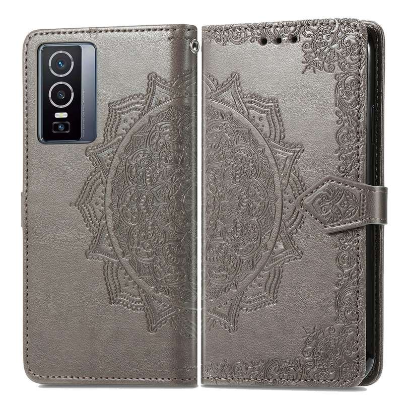 For vivo Y76 5G Mandala Flower Embossed Flip Leather Phone Case(Black)