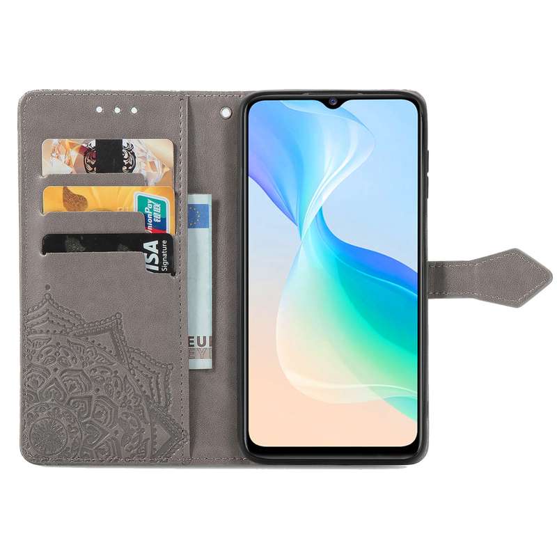 For vivo Y76 5G Mandala Flower Embossed Flip Leather Phone Case(Black)