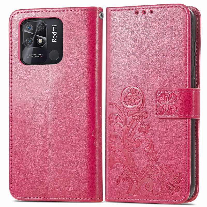 For Xiaomi Redmi 10C Four-leaf Clasp Embossed Buckle Leather Phone Case(Purple)