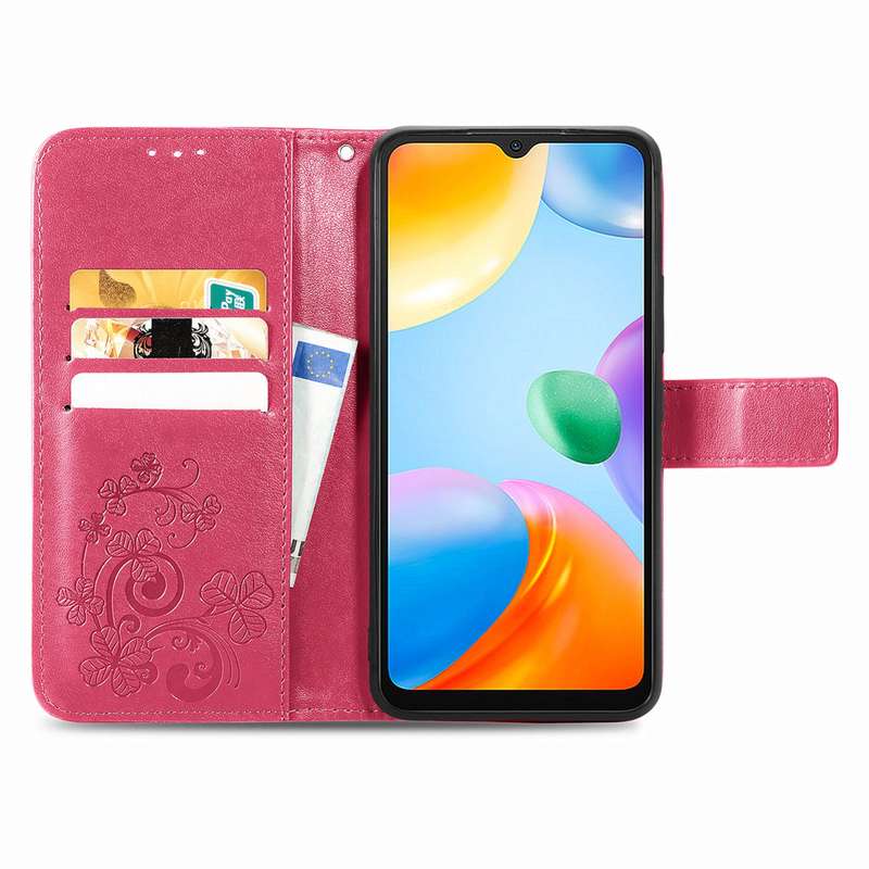 For Xiaomi Redmi 10C Four-leaf Clasp Embossed Buckle Leather Phone Case(Purple)