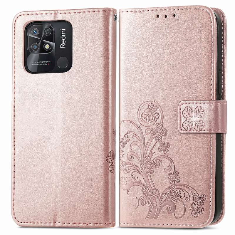 For Xiaomi Redmi 10C Four-leaf Clasp Embossed Buckle Leather Phone Case(Purple)