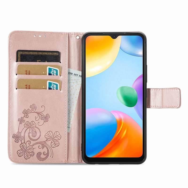 For Xiaomi Redmi 10C Four-leaf Clasp Embossed Buckle Leather Phone Case(Purple)