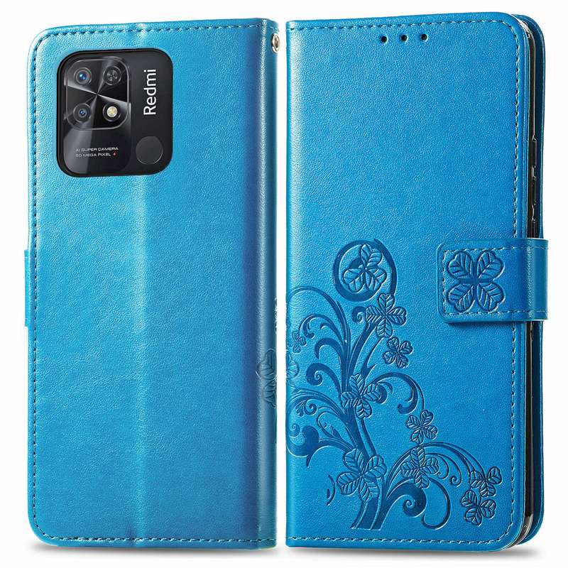 For Xiaomi Redmi 10C Four-leaf Clasp Embossed Buckle Leather Phone Case(Purple)