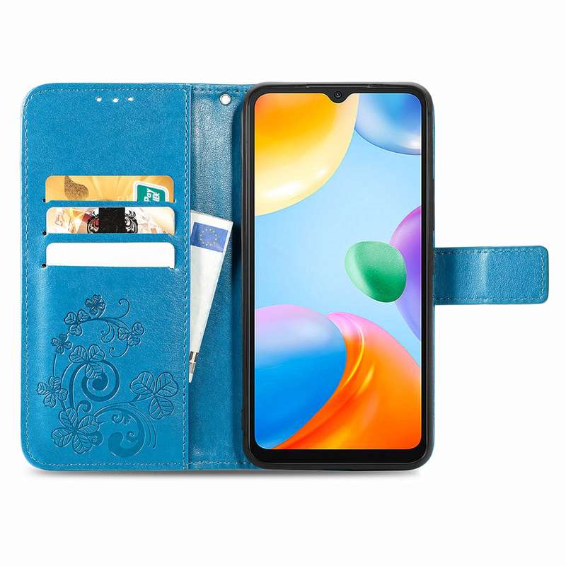 For Xiaomi Redmi 10C Four-leaf Clasp Embossed Buckle Leather Phone Case(Purple)
