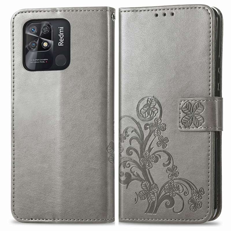 For Xiaomi Redmi 10C Four-leaf Clasp Embossed Buckle Leather Phone Case(Purple)
