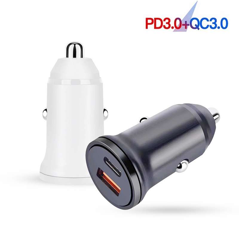 WKN-707 PD 20W USB-C / Type-C + QC 3.0 25W USB Mini Car Charger with USB-C / Type-C to 8 Pin Data Ca
