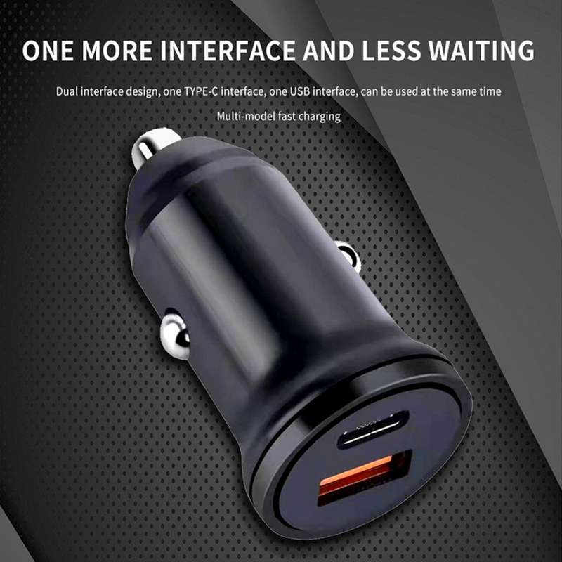 WKN-707 PD 20W USB-C / Type-C + QC 3.0 25W USB Mini Car Charger with USB-C / Type-C to 8 Pin Data Ca