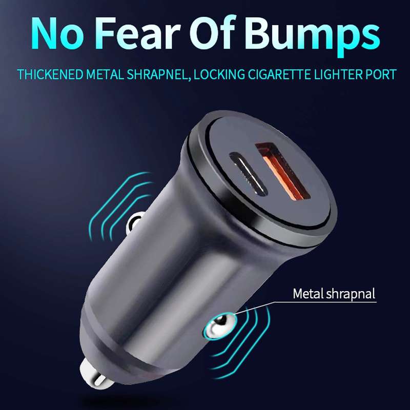 WKN-707 PD 20W USB-C / Type-C + QC 3.0 25W USB Mini Car Charger with USB-C / Type-C to 8 Pin Data Ca