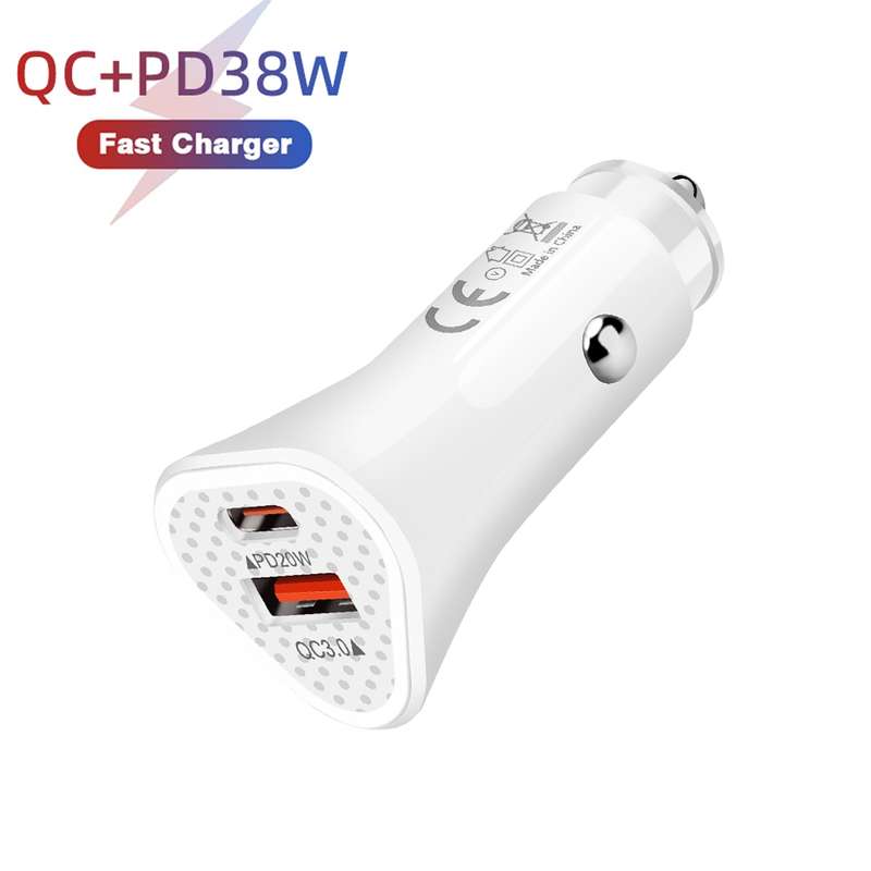 TE-P23 38W PD 20W USB-C / Type-C + QC3. 0 USB Triangle Car Charger + USB to USB-C / Type-C Data Cabl