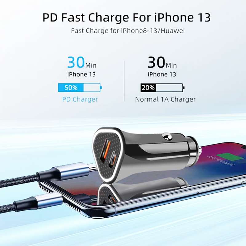 TE-P23 38W PD 20W USB-C / Type-C + QC3. 0 USB Triangle Car Charger + USB to USB-C / Type-C Data Cabl