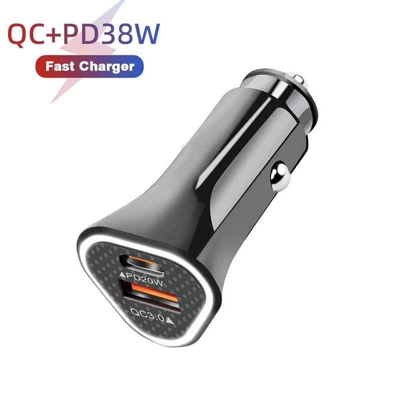 TE-P23 38W PD USB-C / Type-C + QC3. 0 USB Triangle Car Charger + USB-C / Type-C to 8 Pin Data Cable,