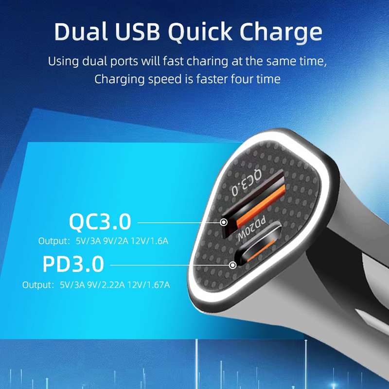 TE-P23 38W PD USB-C / Type-C + QC3. 0 USB Triangle Car Charger + USB-C / Type-C to 8 Pin Data Cable,