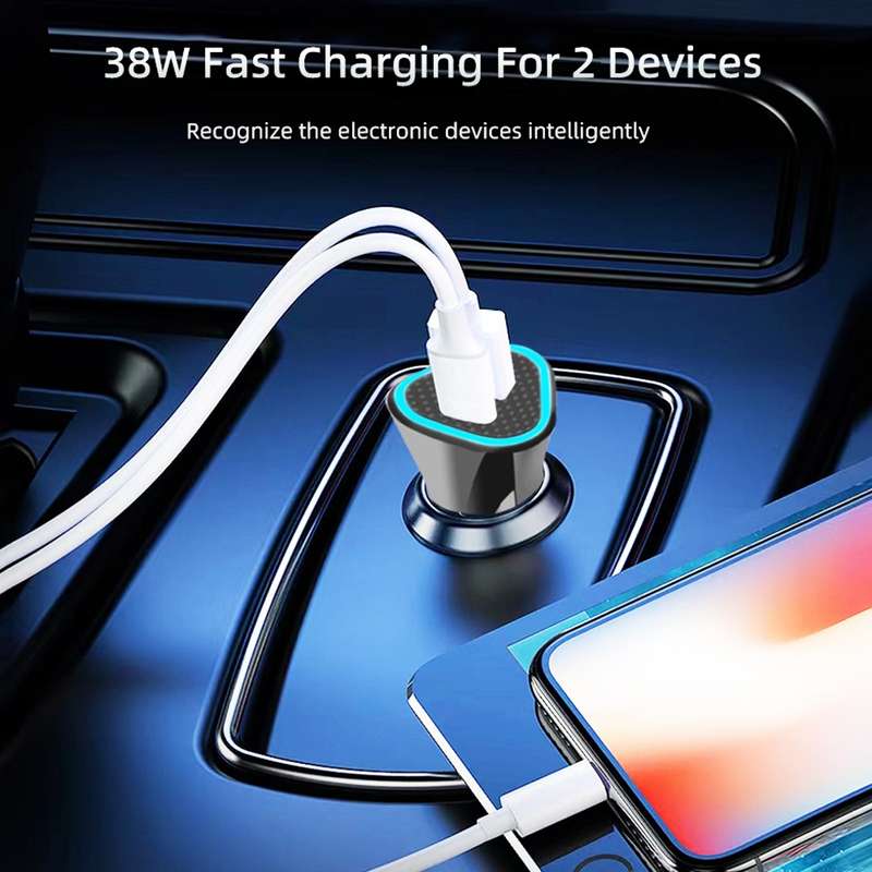 TE-P23 38W PD USB-C / Type-C + QC3. 0 USB Triangle Car Charger + USB-C / Type-C to 8 Pin Data Cable,