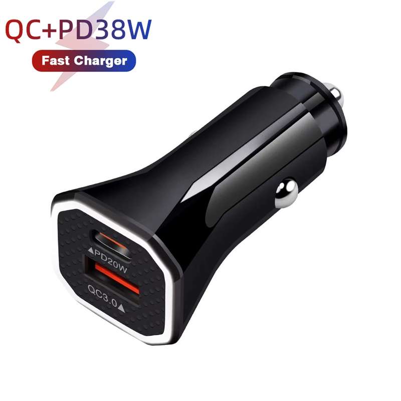 TE-P22 38W PD USB-C / Type-C + QC3. 0 USB Car Charger with 1m USB to 8 Pin Data Cable(Black)