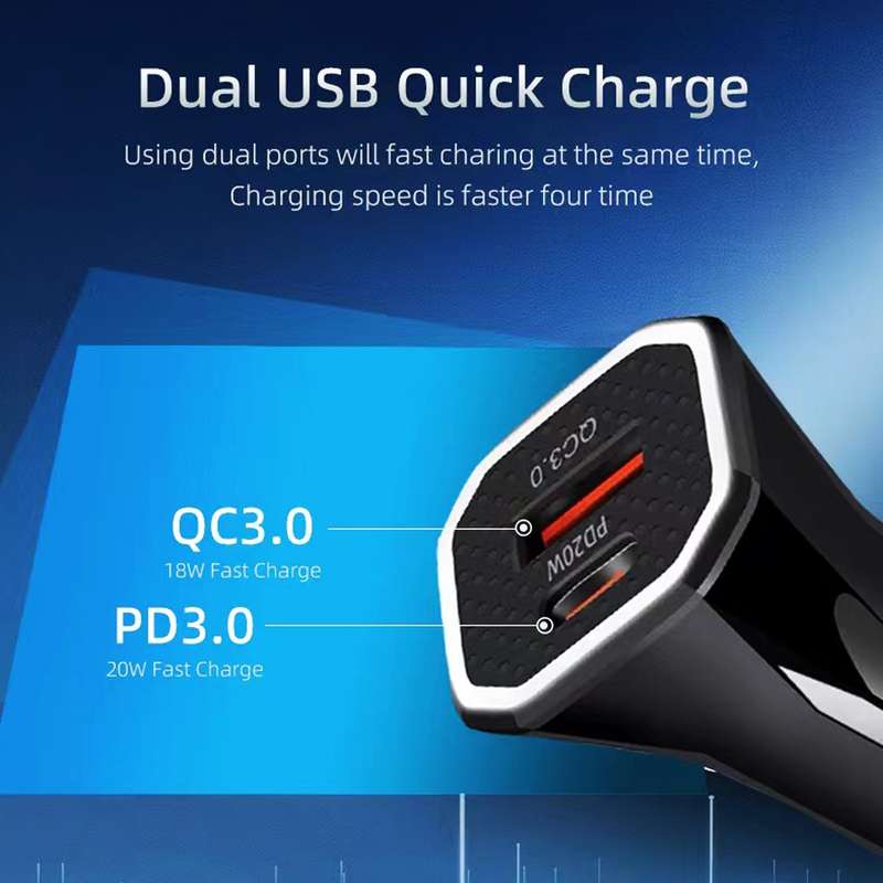 TE-P22 38W PD USB-C / Type-C + QC3. 0 USB Car Charger with 1m USB to 8 Pin Data Cable(White)