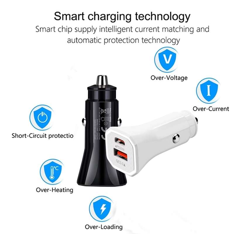 TE-P22 38W PD USB-C / Type-C + QC3. 0 USB Car Charger with 1m USB to 8 Pin Data Cable(White)