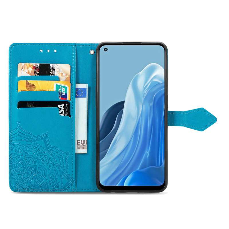 For OPPO Reno7 4G Mandala Flower Embossed Horizontal Flip Leather Phone Case(Black)