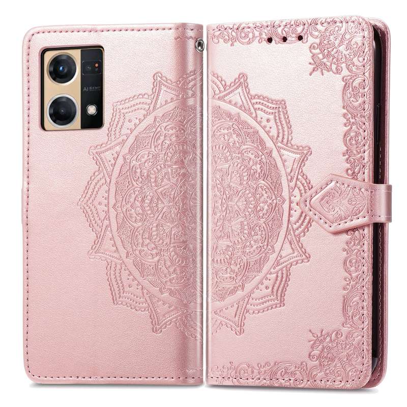 For OPPO Reno7 4G Mandala Flower Embossed Horizontal Flip Leather Phone Case(Black)