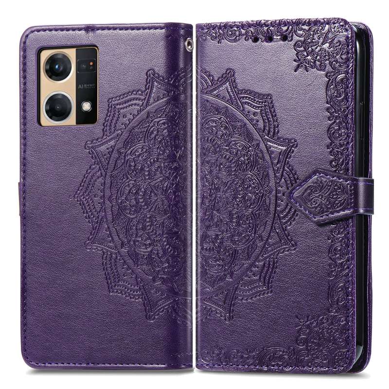 For OPPO Reno7 4G Mandala Flower Embossed Horizontal Flip Leather Phone Case(Black)