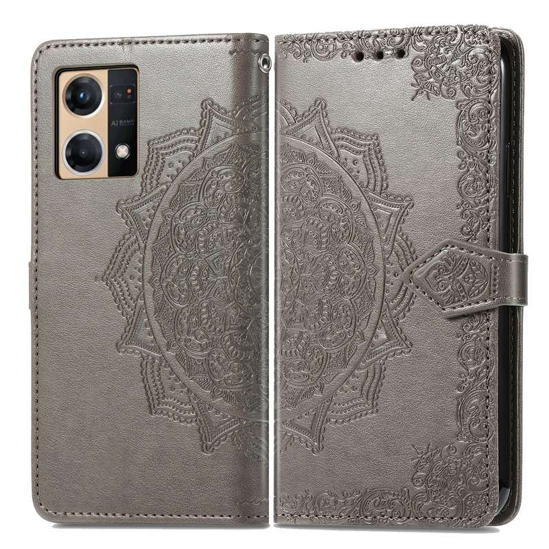 For OPPO Reno7 4G Mandala Flower Embossed Horizontal Flip Leather Phone Case(Black)