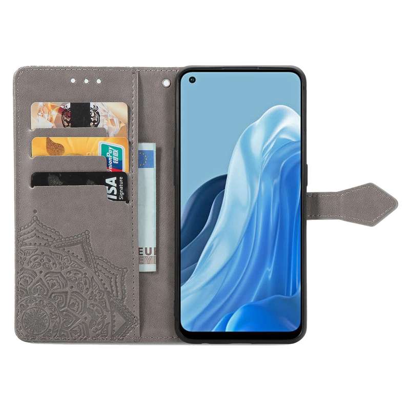 For OPPO Reno7 4G Mandala Flower Embossed Horizontal Flip Leather Phone Case(Black)