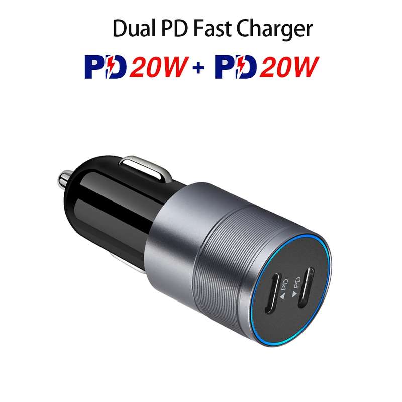 Dual PD 3.0 40W Type-C Car charger with 1m Type-C to Type-C Data Cable(Black)