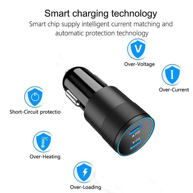 Dual PD 3.0 40W Type-C Car charger with 1m Type-C to Type-C Data Cable(Black)