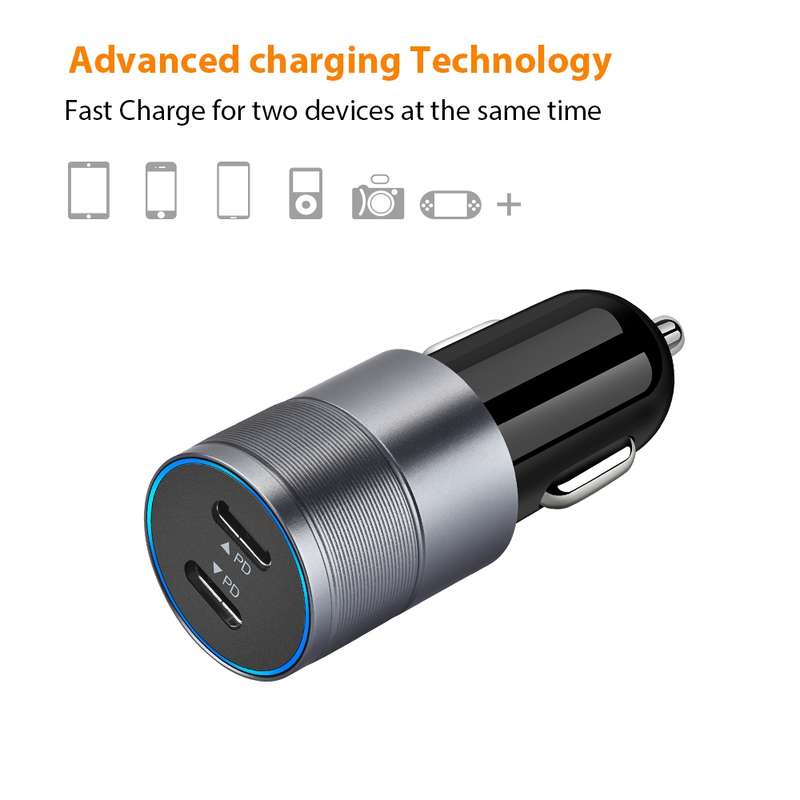 Dual PD 3.0 40W Type-C Car charger with 1m Type-C to Type-C Data Cable(Black)