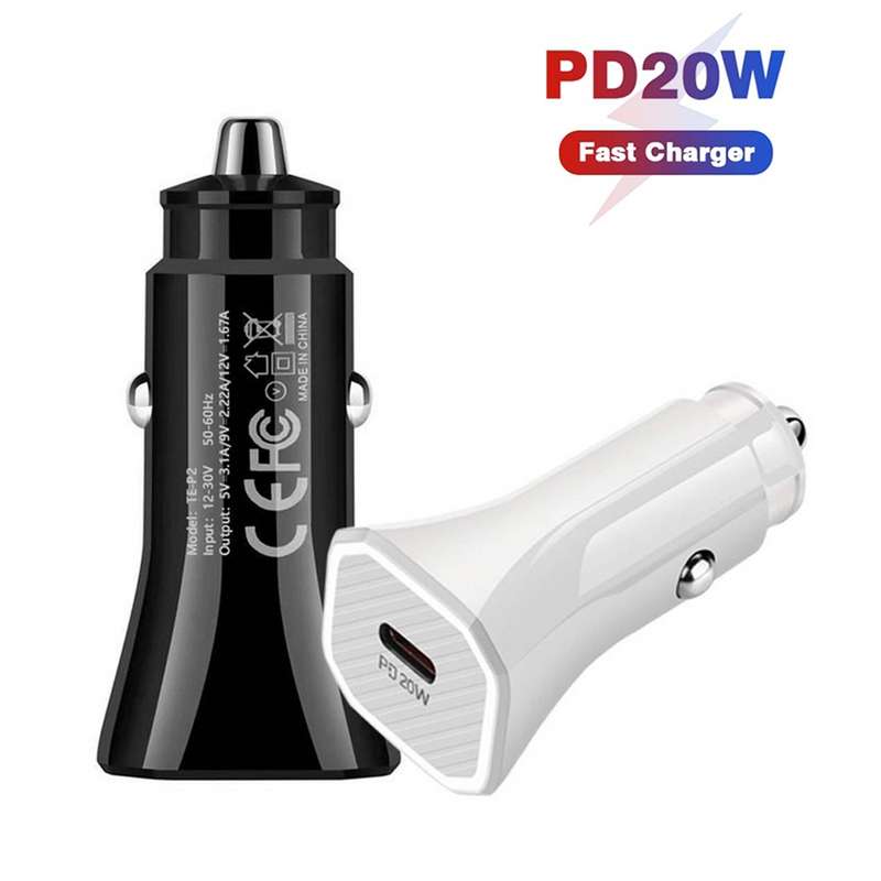 TE-P2 PD20W USB-C / Type-C Car Charger with Type-C to 8 Pin Data Cable(White)